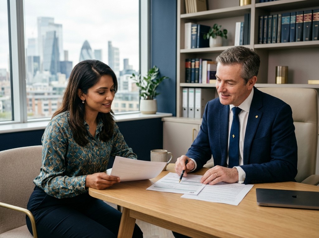 Alvi Solicitors — advisers reviewing documents together in a modern office
